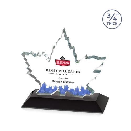 Awards and Trophies - Crystal Awards - Maple Leaf Full Color Black  Unique Crystal Award