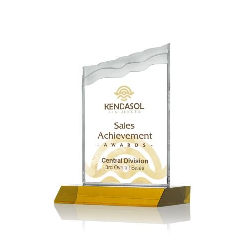 Awards and Trophies - Full Color Imprint - Oakwood Full Color Amber Peaks Crystal Award