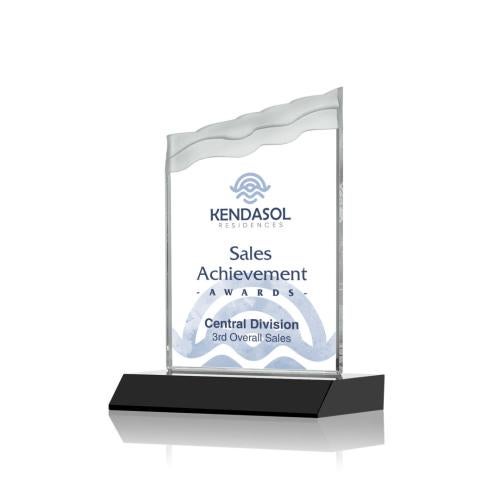 Awards and Trophies - Full Color Imprint - Oakwood Full Color Black  Peaks Crystal Award