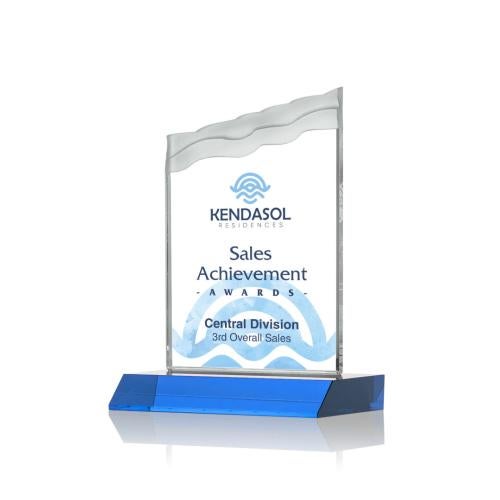 Awards and Trophies - Full Color Imprint - Oakwood Full Color Sky Blue Peaks Crystal Award