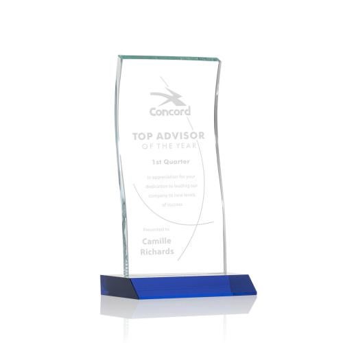Awards and Trophies - Crystal Awards - Edmonton Blue Rectangle Crystal Award