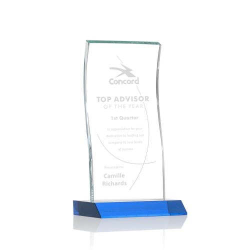 Awards and Trophies - Crystal Awards - Edmonton Sky Blue Rectangle Crystal Award