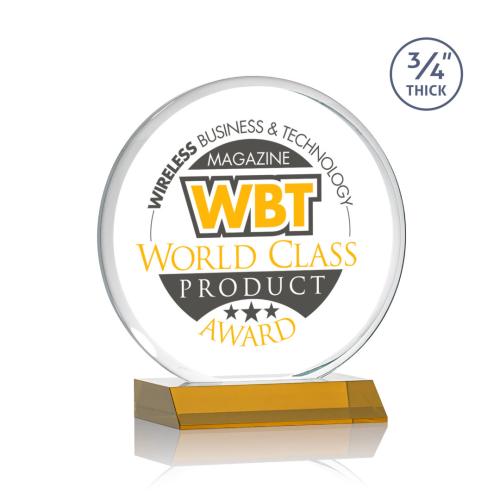 Awards and Trophies - Full Color Imprint - Blackpool Full Color Amber Circle Crystal Award