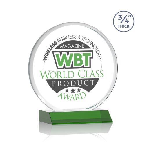 Awards and Trophies - Full Color Imprint - Blackpool Full Color Green Circle Crystal Award