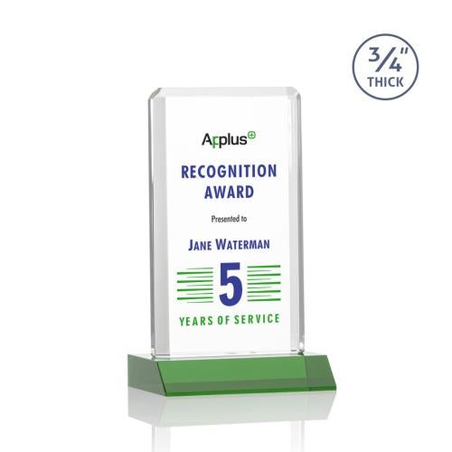 Awards and Trophies - Full Color Imprint - Southport Full Color Green Rectangle Crystal Award