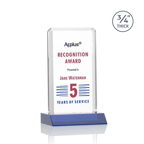 Awards and Trophies - Full Color Imprint - Southport Full Color Blue Rectangle Crystal Award