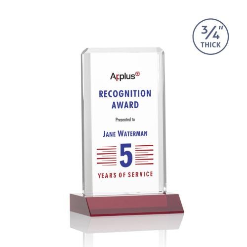 Awards and Trophies - Full Color Imprint - Southport Full Color Red Rectangle Crystal Award