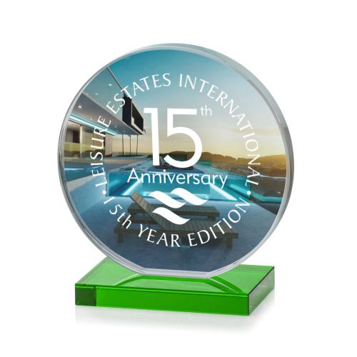 Awards and Trophies - Crystal Awards - Victoria Full Color Green Circle Crystal Award