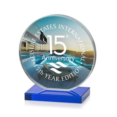 Awards and Trophies - Crystal Awards - Victoria Full Color Blue Circle Crystal Award