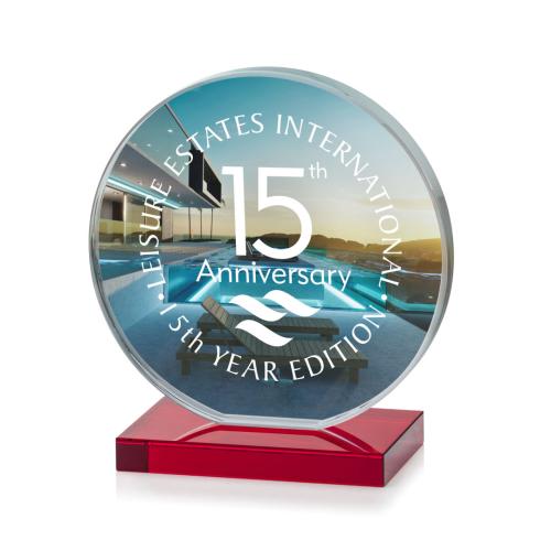 Awards and Trophies - Crystal Awards - Victoria Full Color Red  Circle Crystal Award