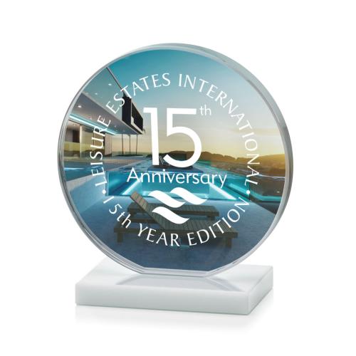 Awards and Trophies - Crystal Awards - Victoria Full Color White Circle Crystal Award