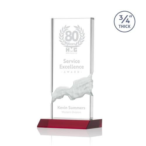 Awards and Trophies - Crystal Awards - Poole Red Rectangle Crystal Award