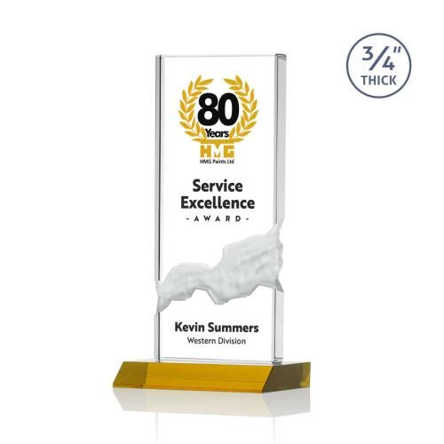 Awards and Trophies - Crystal Awards - Poole Full Color Amber  Rectangle Crystal Award