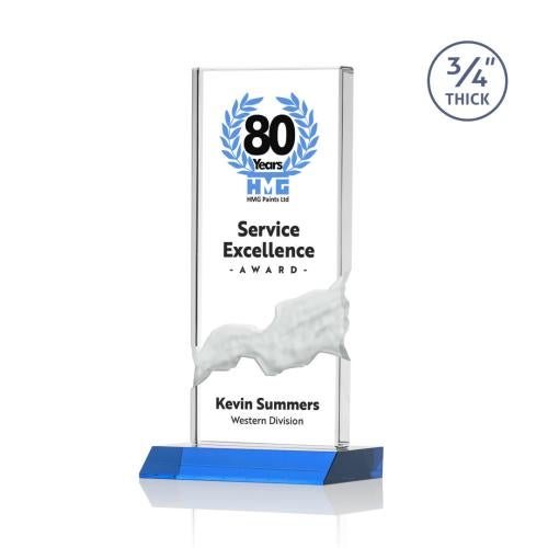 Awards and Trophies - Crystal Awards - Poole Full Color Sky Blue  Rectangle Crystal Award