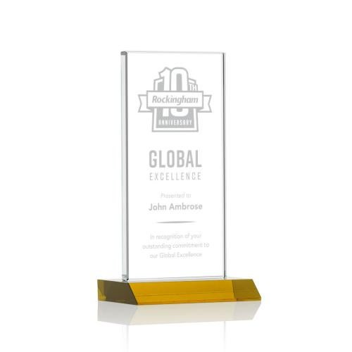 Awards and Trophies - Crystal Awards - Bolton Amber Rectangle Crystal Award