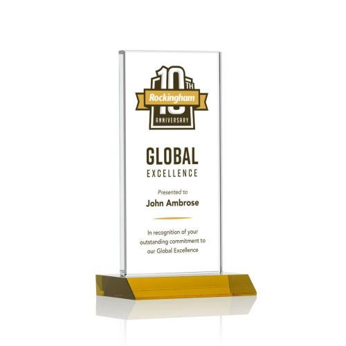 Awards and Trophies - Crystal Awards - Bolton Full Color Amber  Rectangle Crystal Award