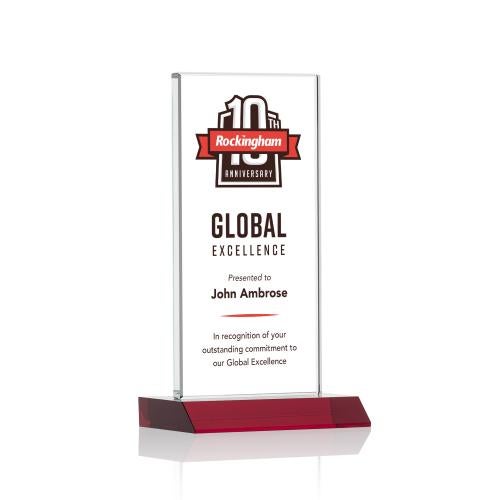 Awards and Trophies - Crystal Awards - Bolton Full Color Red Rectangle Crystal Award