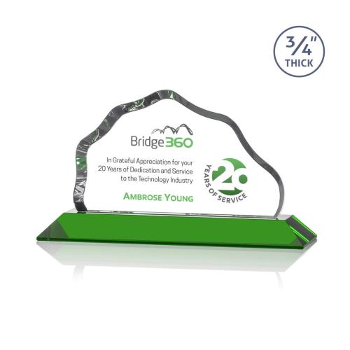 Awards and Trophies - Crystal Awards - Petersen Full Color Green Crystal Award