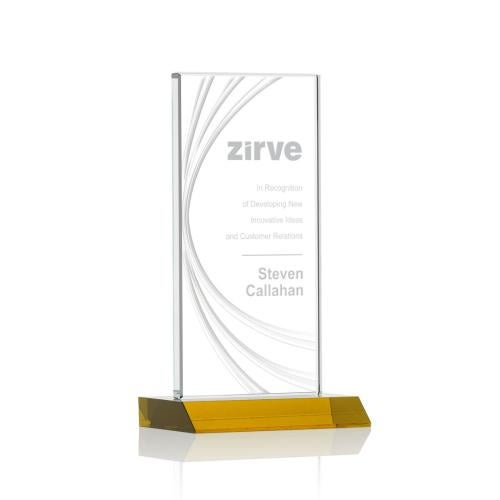 Awards and Trophies - Crystal Awards - Hawkins Liquid™ Amber  Rectangle Crystal Award