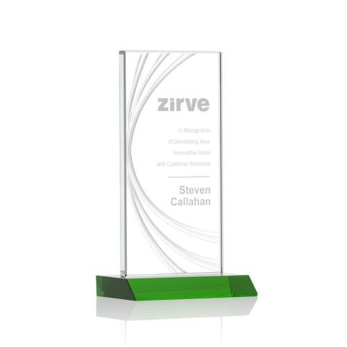 Awards and Trophies - Crystal Awards - Hawkins Liquid™ Green Rectangle Crystal Award