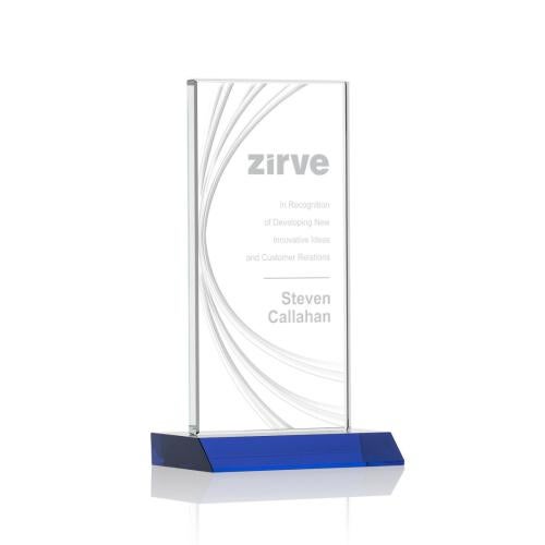 Awards and Trophies - Crystal Awards - Hawkins Liquid™ Blue Rectangle Crystal Award