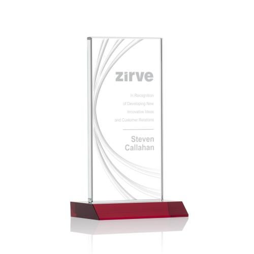 Awards and Trophies - Crystal Awards - Hawkins Liquid™ Red  Rectangle Crystal Award