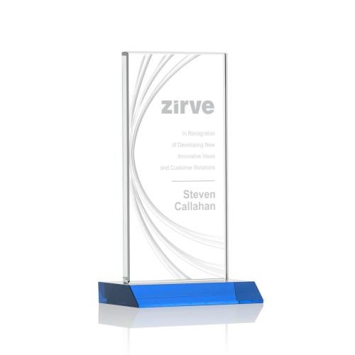 Awards and Trophies - Crystal Awards - Hawkins Liquid™  Sky Blue  Rectangle Crystal Award