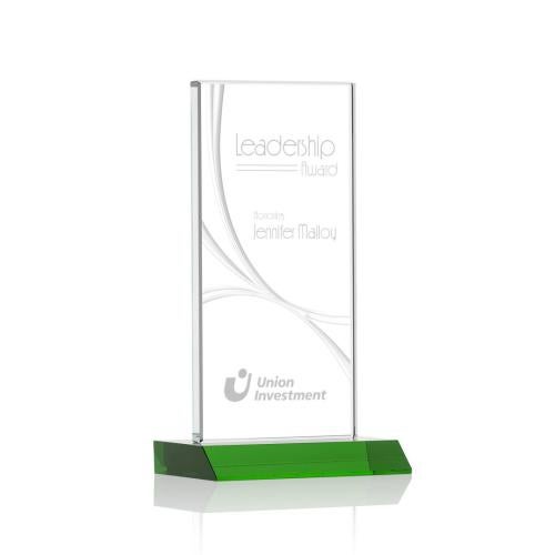 Awards and Trophies - Crystal Awards - Keane Liquid™ Green  Rectangle Crystal Award