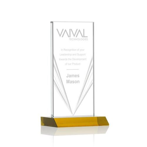 Awards and Trophies - Crystal Awards - Seaford Liquid™ Amber  Rectangle Crystal Award
