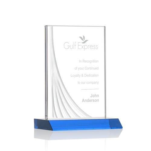 Awards and Trophies - Crystal Awards - Leighton Liquid™ Sky Blue  Rectangle Crystal Award