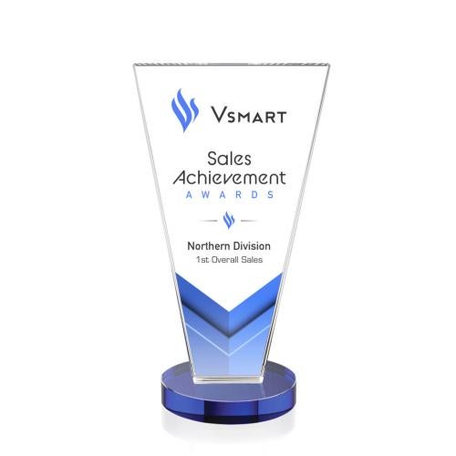 Awards and Trophies - Crystal Awards - Burney Full Color Blue Polygon Crystal Award