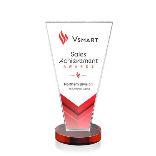 Awards and Trophies - Crystal Awards - Burney Full Color Red Polygon Crystal Award