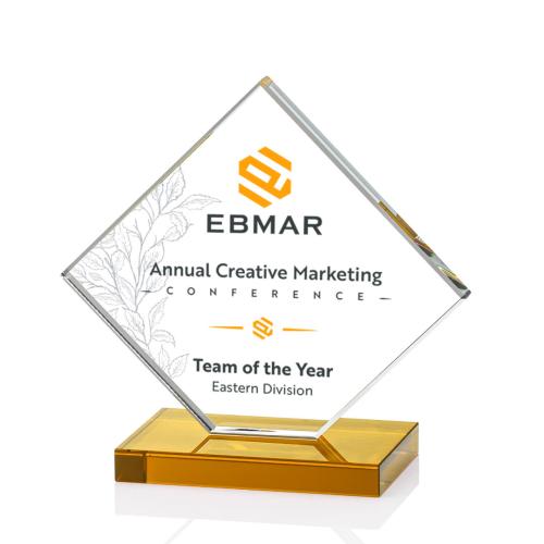 Awards and Trophies - Crystal Awards - Wellington Full Color Amber  Diamond Crystal Award