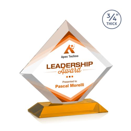 Awards and Trophies - Crystal Awards - Belaire Full Color Amber Diamond Crystal Award