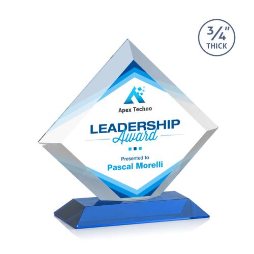 Awards and Trophies - Crystal Awards - Belaire Full Color Sky Blue Diamond Crystal Award