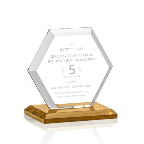 Awards and Trophies - Crystal Awards - Barnett Amber Polygon Crystal Award