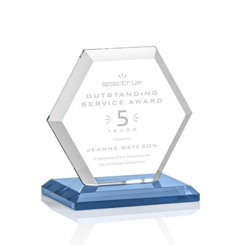 Awards and Trophies - Crystal Awards - Barnett Sky Blue Polygon Crystal Award