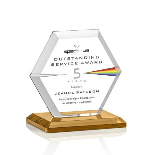 Awards and Trophies - Crystal Awards - Barnett Full Color Amber Polygon Crystal Award