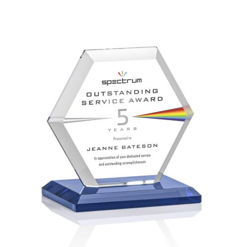 Awards and Trophies - Crystal Awards - Barnett Full Color Blue Polygon Crystal Award
