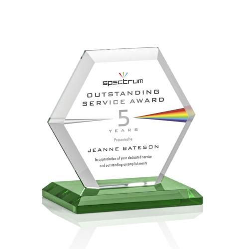 Awards and Trophies - Crystal Awards - Barnett Full Color Green Polygon Crystal Award