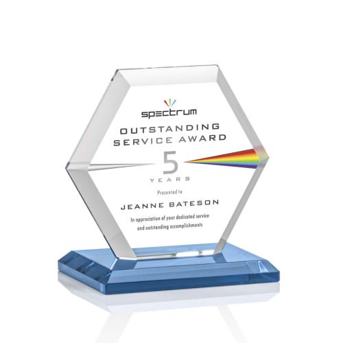 Awards and Trophies - Crystal Awards - Barnett Full Color Sky Blue Polygon Crystal Award