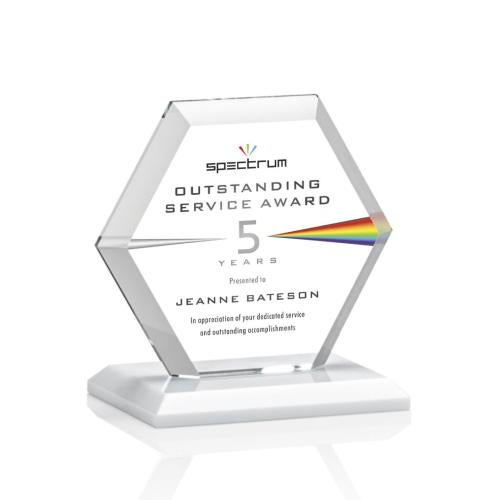 Awards and Trophies - Crystal Awards - Barnett Full Color White Polygon Crystal Award