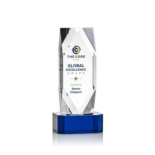 Awards and Trophies - Crystal Awards - Delta Full Color Blue on Base Towers Crystal Award