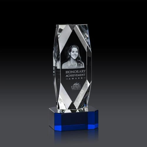 Awards and Trophies - Crystal Awards - Delta 3D Blue on Base Towers Crystal Award