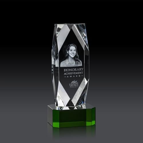 Awards and Trophies - Crystal Awards - Delta 3D Green on Base Towers Crystal Award