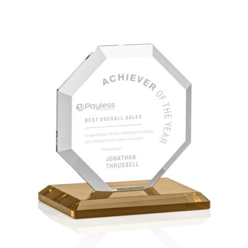Awards and Trophies - Crystal Awards - Leyland Amber Polygon Crystal Award