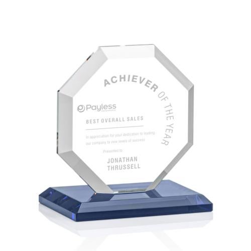 Awards and Trophies - Crystal Awards - Leyland Blue Polygon Crystal Award