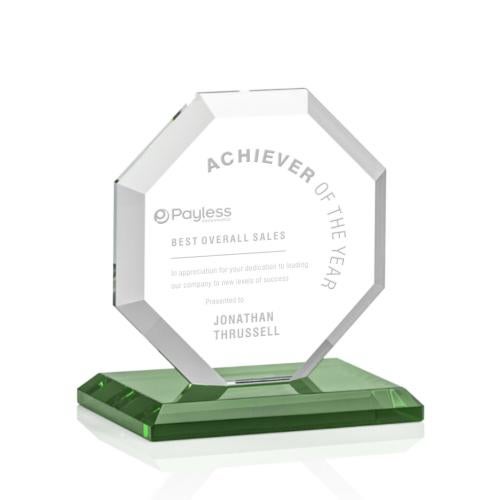 Awards and Trophies - Crystal Awards - Leyland Green Polygon Crystal Award