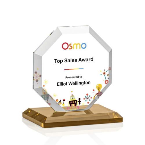 Awards and Trophies - Crystal Awards - Leyland Full Color Amber Polygon Crystal Award