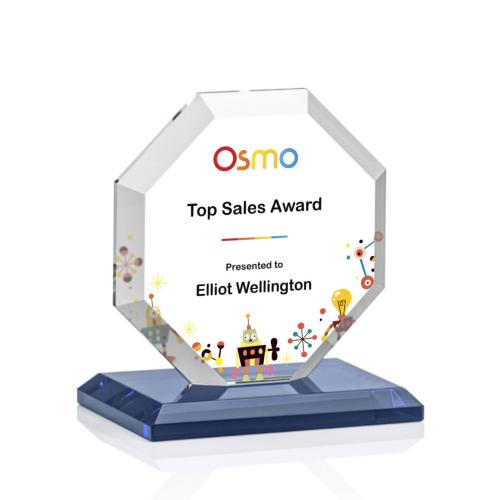 Awards and Trophies - Crystal Awards - Leyland Full Color Blue Polygon Crystal Award